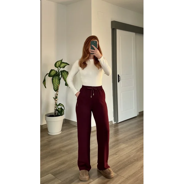 Sho Modal Wide Leg Bordo Eşofman