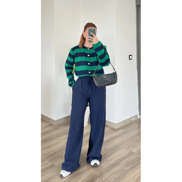 Soft Lacivert Bol Paça Kumaş Pantolon