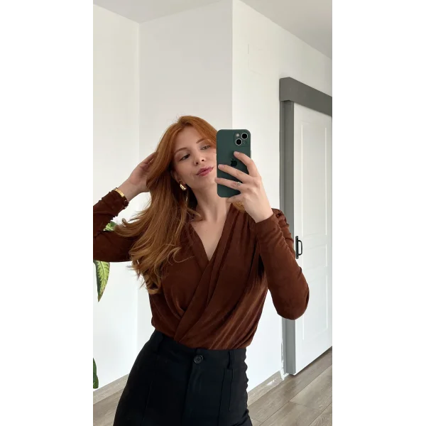 Vatkalı Kahve Bodysuit (çıtçıtlı )