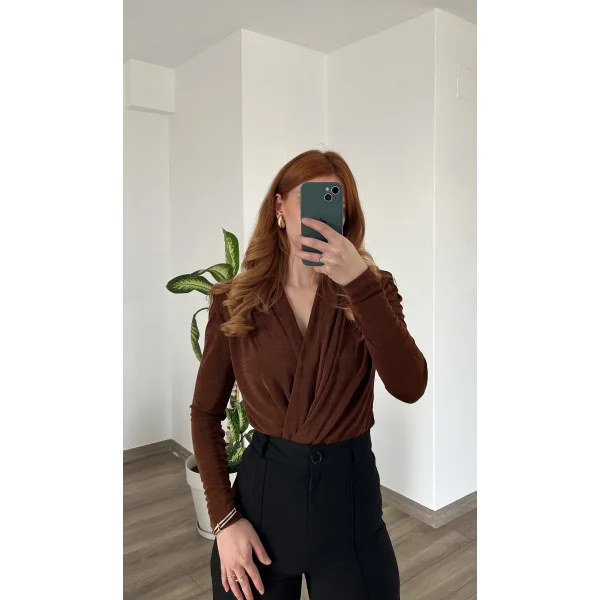 Vatkalı Kahve Bodysuit (çıtçıtlı )