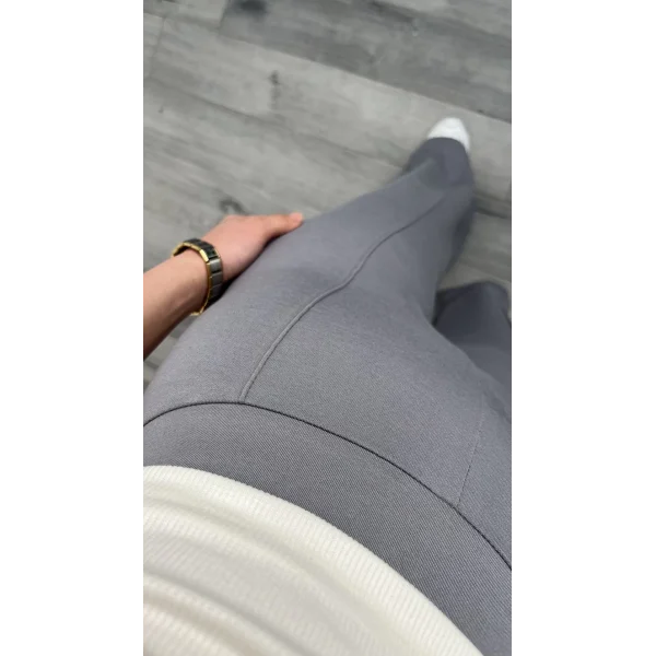 Yüksek Bel Biyeli Oys Gri Modal Eşofman