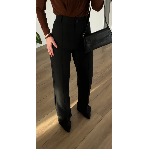 Yüksek bel Çimalı Siyah Kumaş Pantolon (Pamuk dokuma )