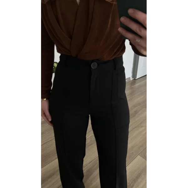 Yüksek bel Çimalı Siyah Kumaş Pantolon (Pamuk dokuma )