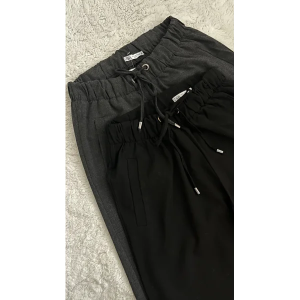 Zr Pamuk kumaş Beli lastikli Kumaş Pantolon (Siyah)