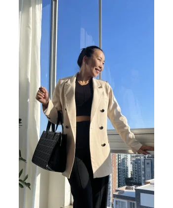 Vatkalı İçi Astarlı Krem Blazer Ceket