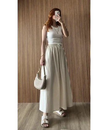 Midi Boy Kloş Keten Taş Etek (GENİŞ KALIP )