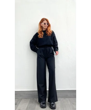 Beli lastikli kumaş siyah pantolon