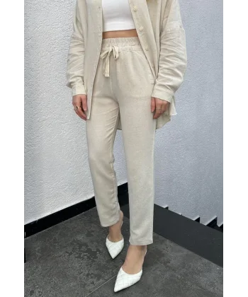 Bilek boy Taş Keten Pantolon