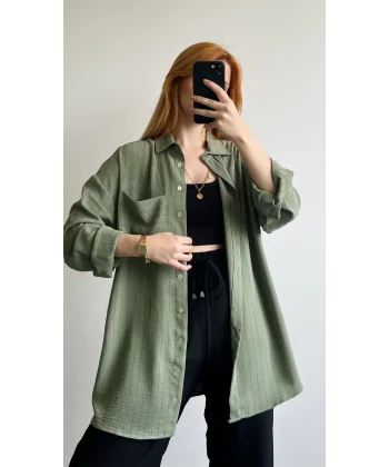 Çizgili Yeşil Uzun Gömlek