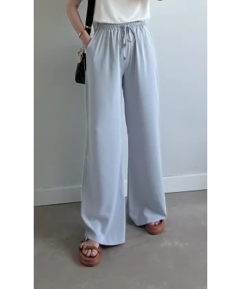 Dökümlü Bol paça Açık Gri Pantolon