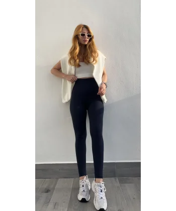 Fitilli Şardonlu Lacivert Tayt