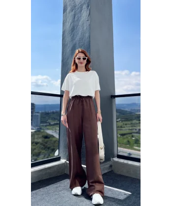 Ham Keten Bol Paça Kahve Pantolon