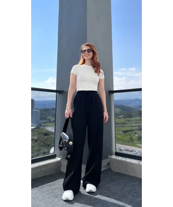 Ham Keten Bol paça Siyah Pantolon