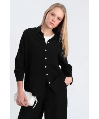 Ham Keten Siyah Gömlek