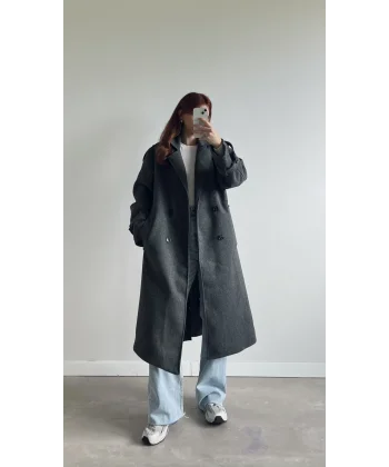 Premium İçi astarlı Koyu Gri Kaşe Kaban