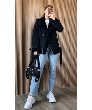 İçi kürklü Biker Kaban