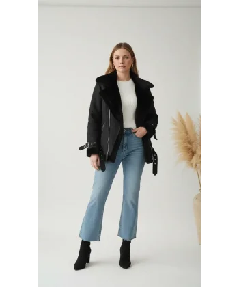 İçi kürklü Biker Kaban