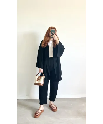 Kimonolu Gofre Siyah Takım