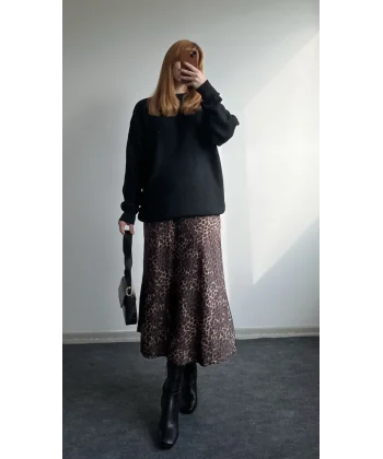 Leopar Desenli Saten Etek