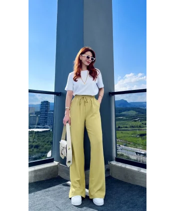 Linda Bol Paça Yağ Yeşili Pantolon