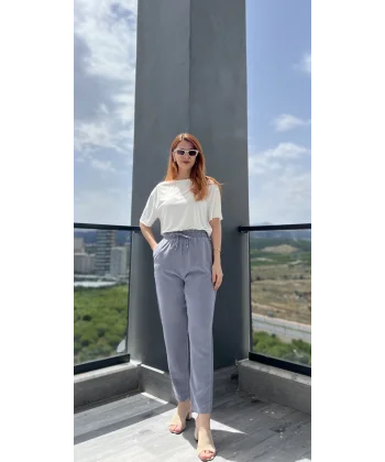 MD Açık Gri Tencel Havuç Pantolon