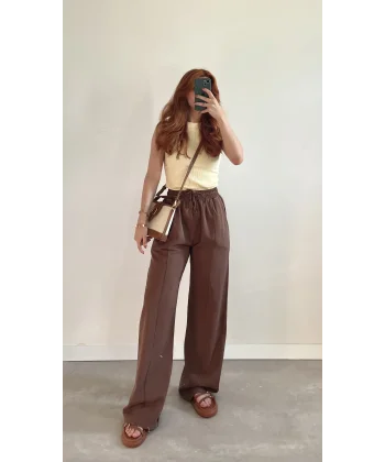 Natural Kahve Keten Pantolon