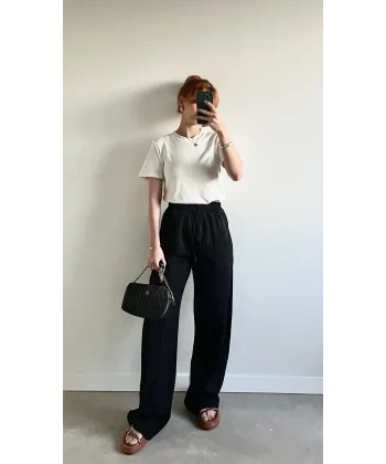 Natural Siyah Keten Pantolon