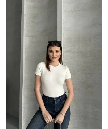 Oys Likralı Modal Beyaz Tshirt