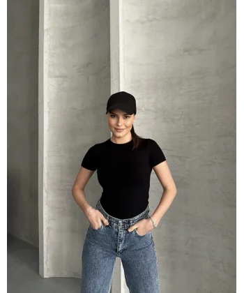 Oys Likralı Modal Siyah Tshirt