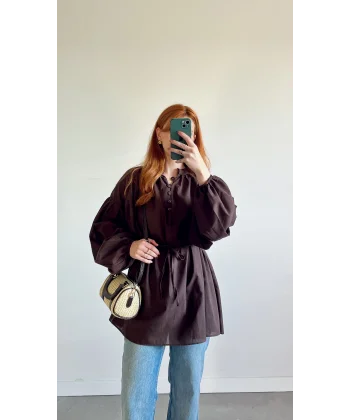 Pamuk Vual Kahve Gömlek (%100 pamuk)