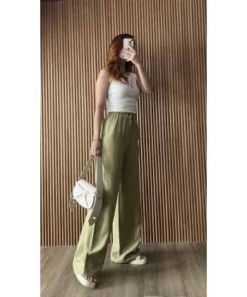 Premium Ham Keten Yeşil Pantolon ( içi astarlı )