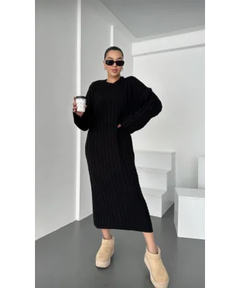 Premium Örgü Siyah Elbise