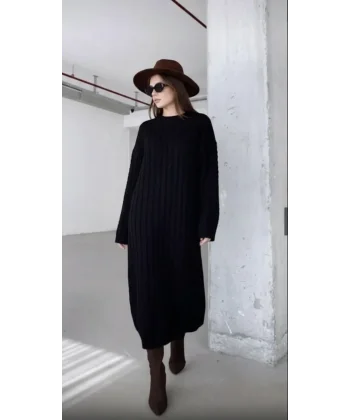 Premium Örgü Siyah Elbise