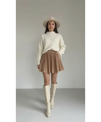 Quzu Pileli Camel Etek ( İçi şortlu astarlı )