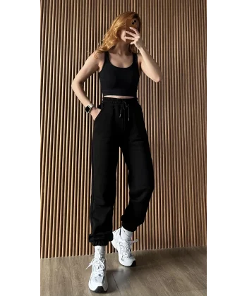 Şardonlu Siyah Eşofman