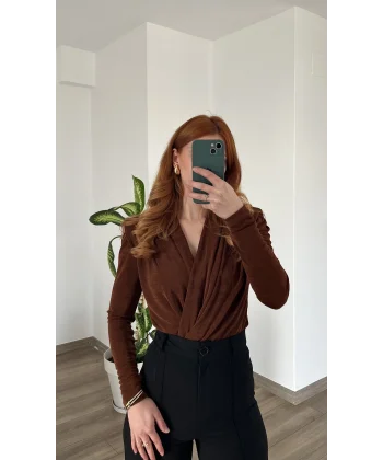 Vatkalı Kahve Bodysuit (çıtçıtlı )