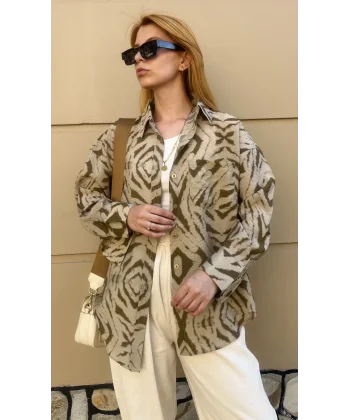 Viskon Haki Desenli Gömlek