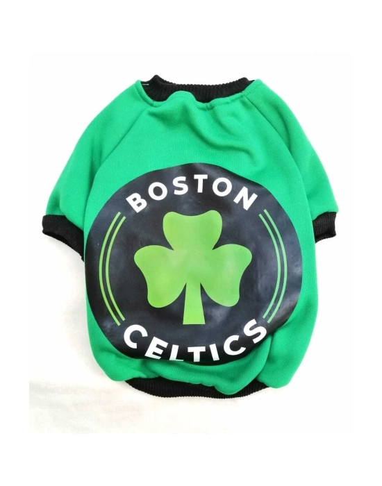 Boston Desenli Yeşil %100 Pamuk Kumaş Kedi Köpek Kıyafeti & Elbisesi Sweatshirt