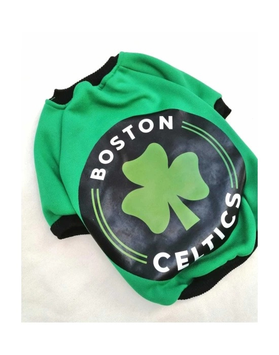 Boston Desenli Yeşil %100 Pamuk Kumaş Kedi Köpek Kıyafeti & Elbisesi Sweatshirt