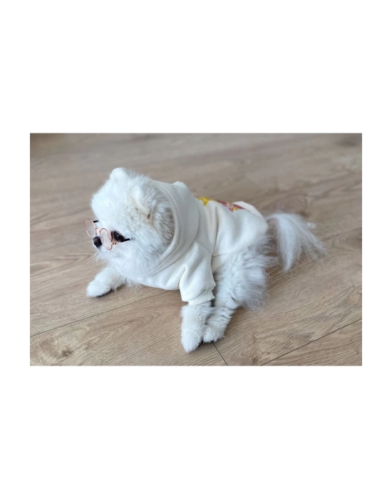 Beyaz Baskılı Köpek Sweatshirt