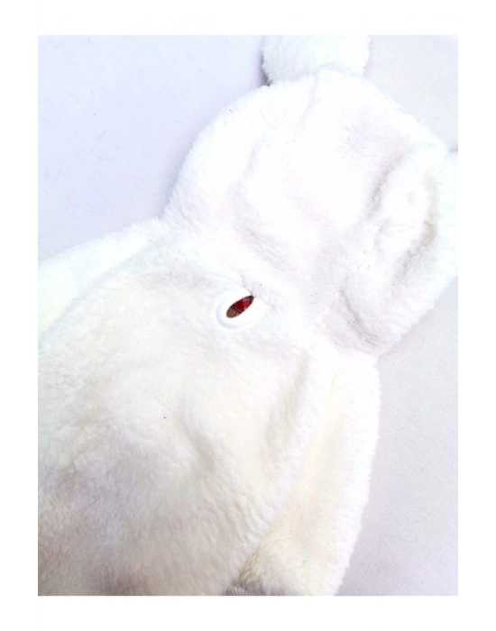 Beyaz Peluş Kulaklı %100 Pamuk Kumaş Kedi Köpek Kıyafeti & Elbisesi Kapüşonlu Sweatshirt