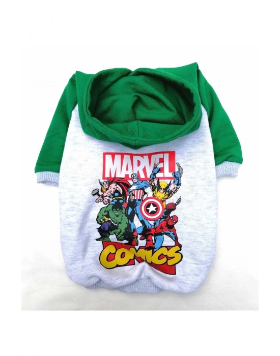 Gri Baskılı %100 Pamuk Kumaş Kedi Köpek Kıyafeti & Elbisesi Kapüşonlu Sweatshirt