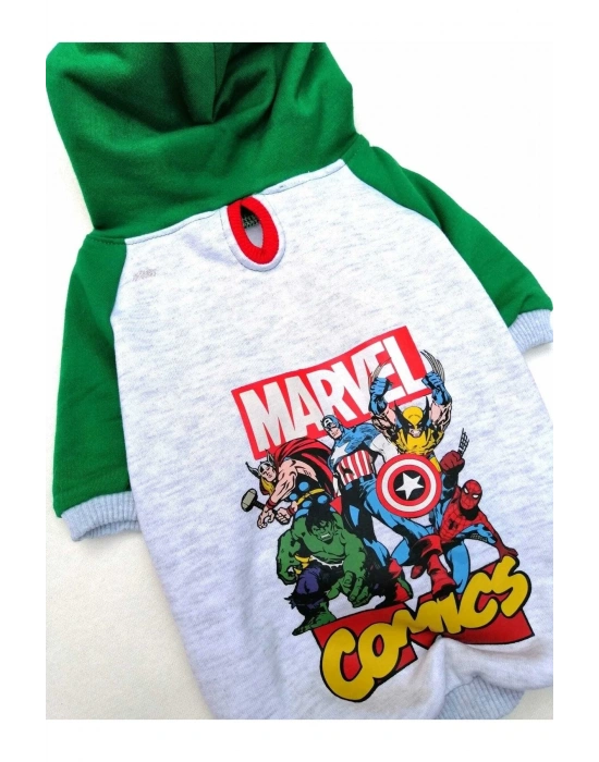 Gri Baskılı %100 Pamuk Kumaş Kedi Köpek Kıyafeti & Elbisesi Kapüşonlu Sweatshirt