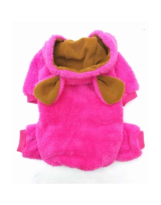 Pembe Peluş Kulaklı %100 Pamuk Kumaş Kedi Köpek Kıyafeti & Elbisesi Kapüşonlu Sweatshirt