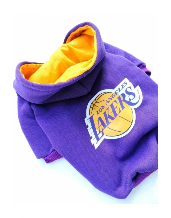 Lakers Baskılı Kedi Kapişonlu Kedi Köpek Kıyafeti Sweatshirt