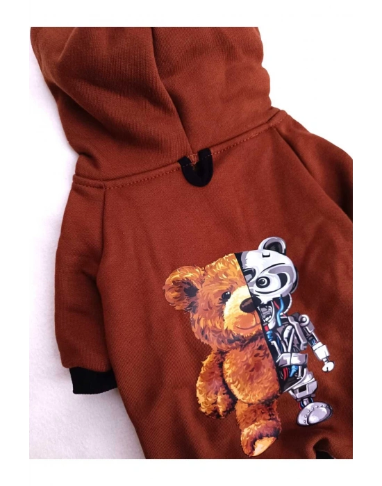 BearRobo İçi Polarlı Kahverengi %100 Pamuk Kumaş Köpek Kıyafeti Kapüşonlu Sweatshirt