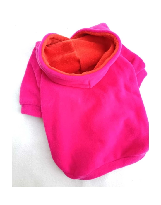 Pembe İçi Polarlı %100 Pamuk Kumaş Köpek Kıyafeti Kapüşonlu Sweatshirt