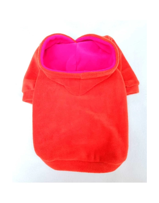 Turuncu İçi Polarlı %100 Pamuk Kumaş Köpek Kıyafeti Kapüşonlu Sweatshirt