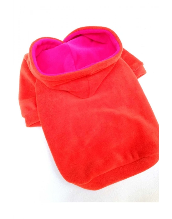 Turuncu İçi Polarlı %100 Pamuk Kumaş Köpek Kıyafeti Kapüşonlu Sweatshirt