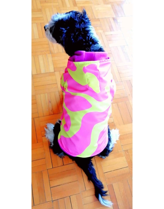 Su Geçirmez Pembe Kapüşonlu Içi Polarlı Köpek Yağmurluğu